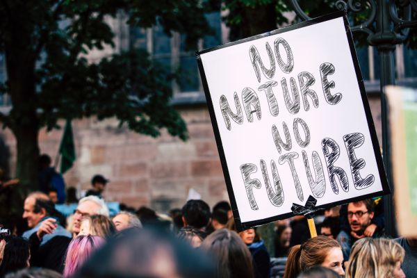 "no nature, no future" protest sign