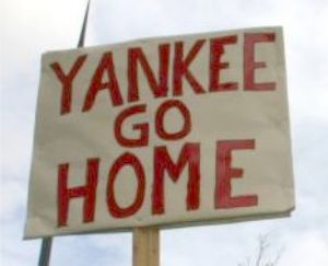 Yankee go home sign