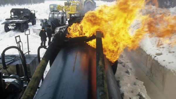 natural gas pipeline on fire