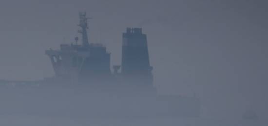 oil tanker in fog