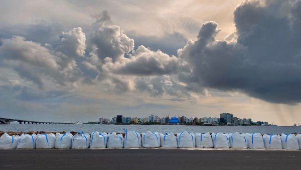 Sandbags on the approach to Velana Airport