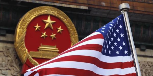 Chinese PRC emblem with US flag