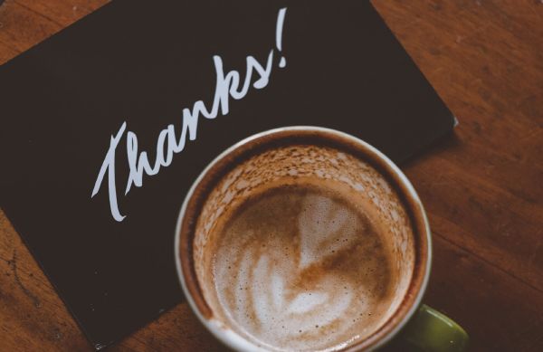 Latte art with "Thanks!"