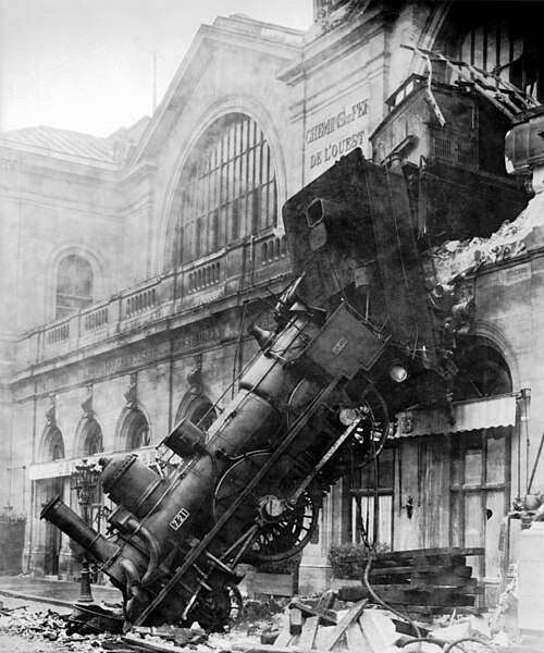train falling off building