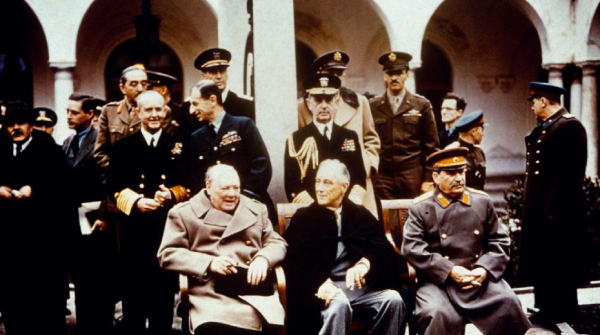 Churchill, Roosevelt, and Stalin at the Yalta Conference, 1945