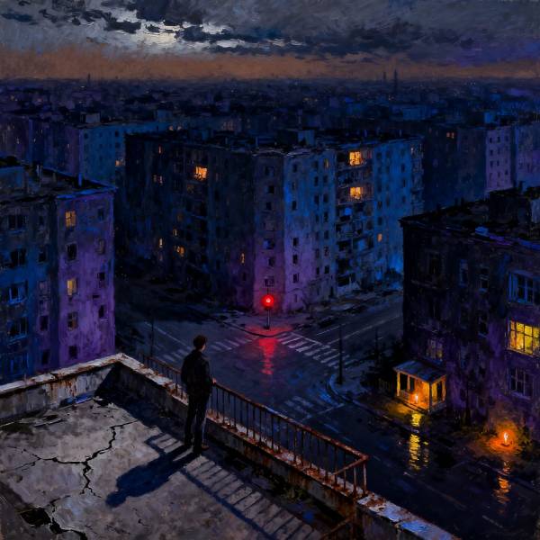 man on rooftop at night