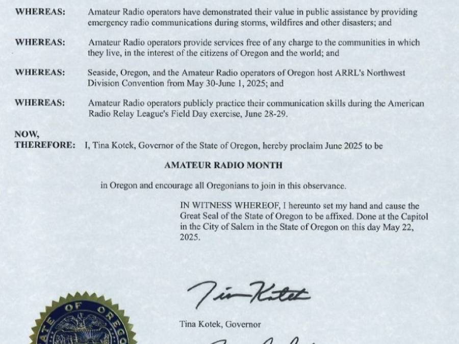 Oregon Declares June Ham Radio Month